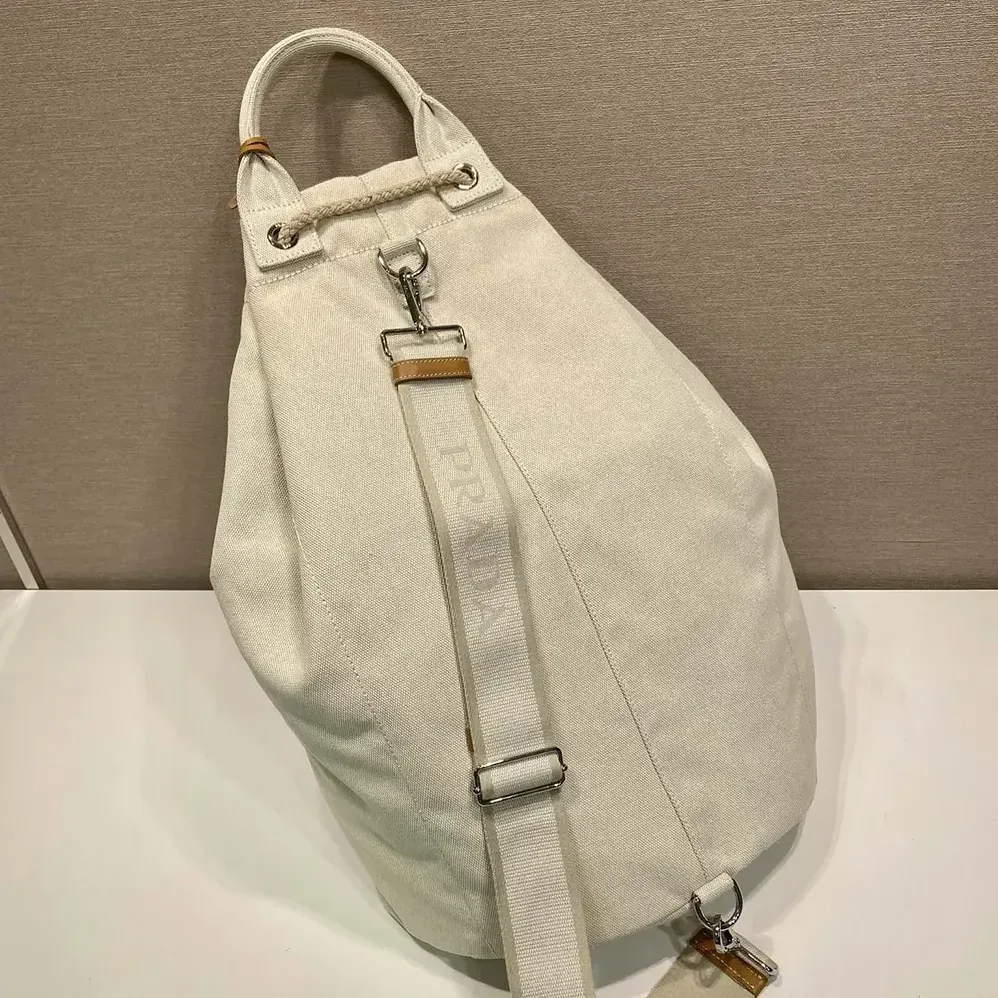Prada Linen Blend Drawstring Duffel Bag for Unisex in White Prada Linen Blend Drawstring Duffel Bag for Unisex in White
