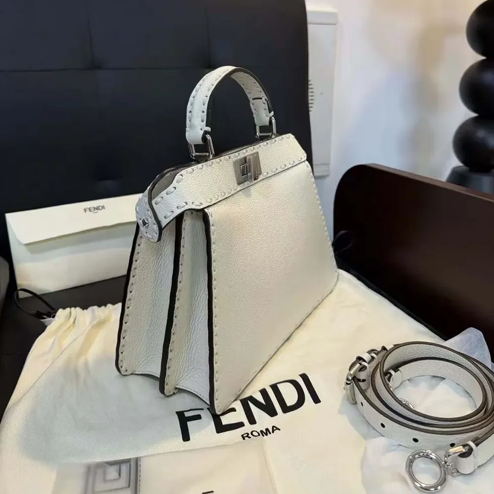 Fendi Peekaboo Iseeu Small White Selleria Bag for Women Fendi Peekaboo Iseeu Small White Selleria Bag for Women