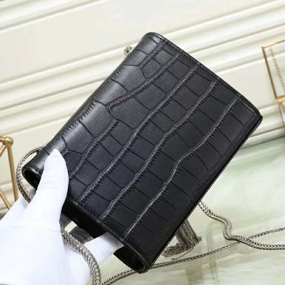 Saint Laurent YSL Kate Tassel Chain Wallet Crocodile Embossed for Women in Black Saint Laurent YSL Kate Tassel Chain Wallet Crocodile Embossed for Women in Black