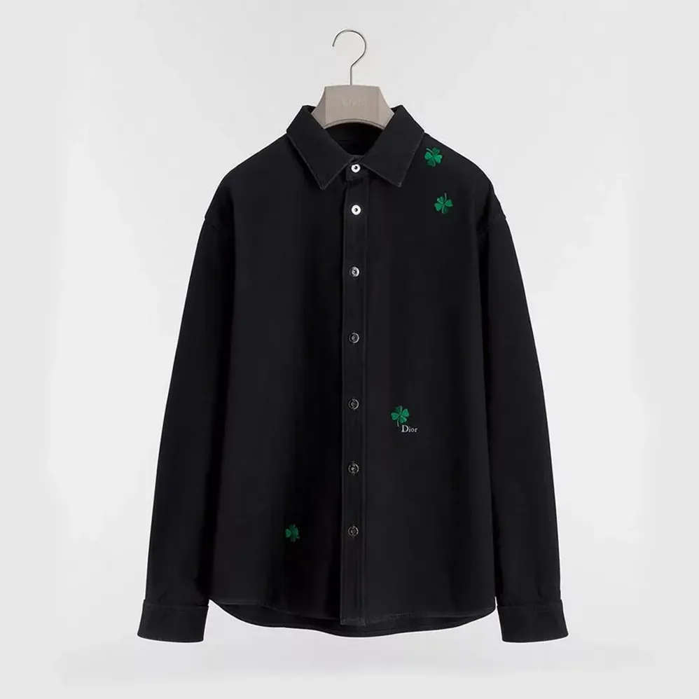 Dior Overshirt with Dior Clover Embroidery Black Cotton Twill for Men Dior Overshirt with Dior Clover Embroidery Black Cotton Twill for Men