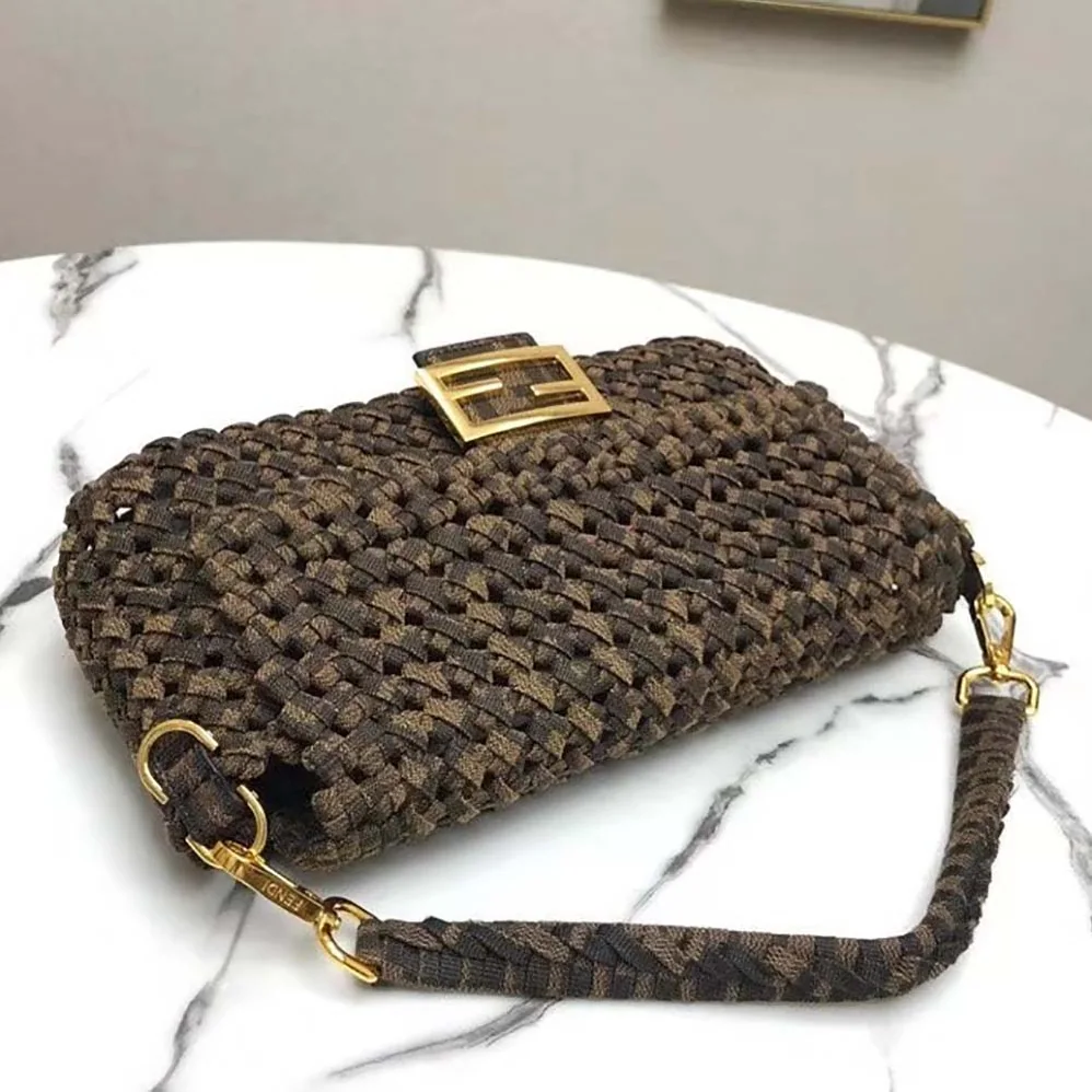 Fendi Baguette Jacquard Fabric Interlace Bag for Women Fendi Baguette Jacquard Fabric Interlace Bag for Women