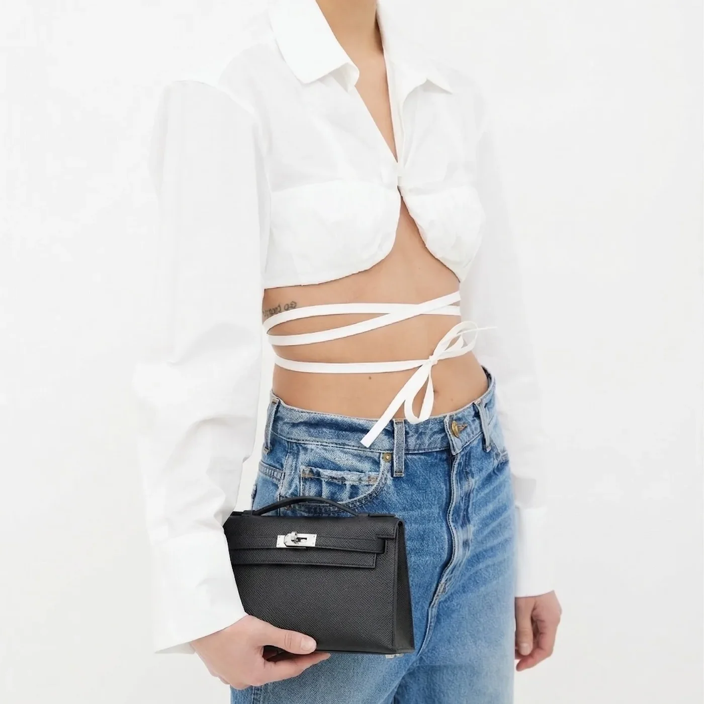 Hermes Kelly Pochette Top Handle Bag in Noir Epsom Palladium Hardware Hermes Kelly Pochette Top Handle Bag in Noir Epsom Palladium Hardware