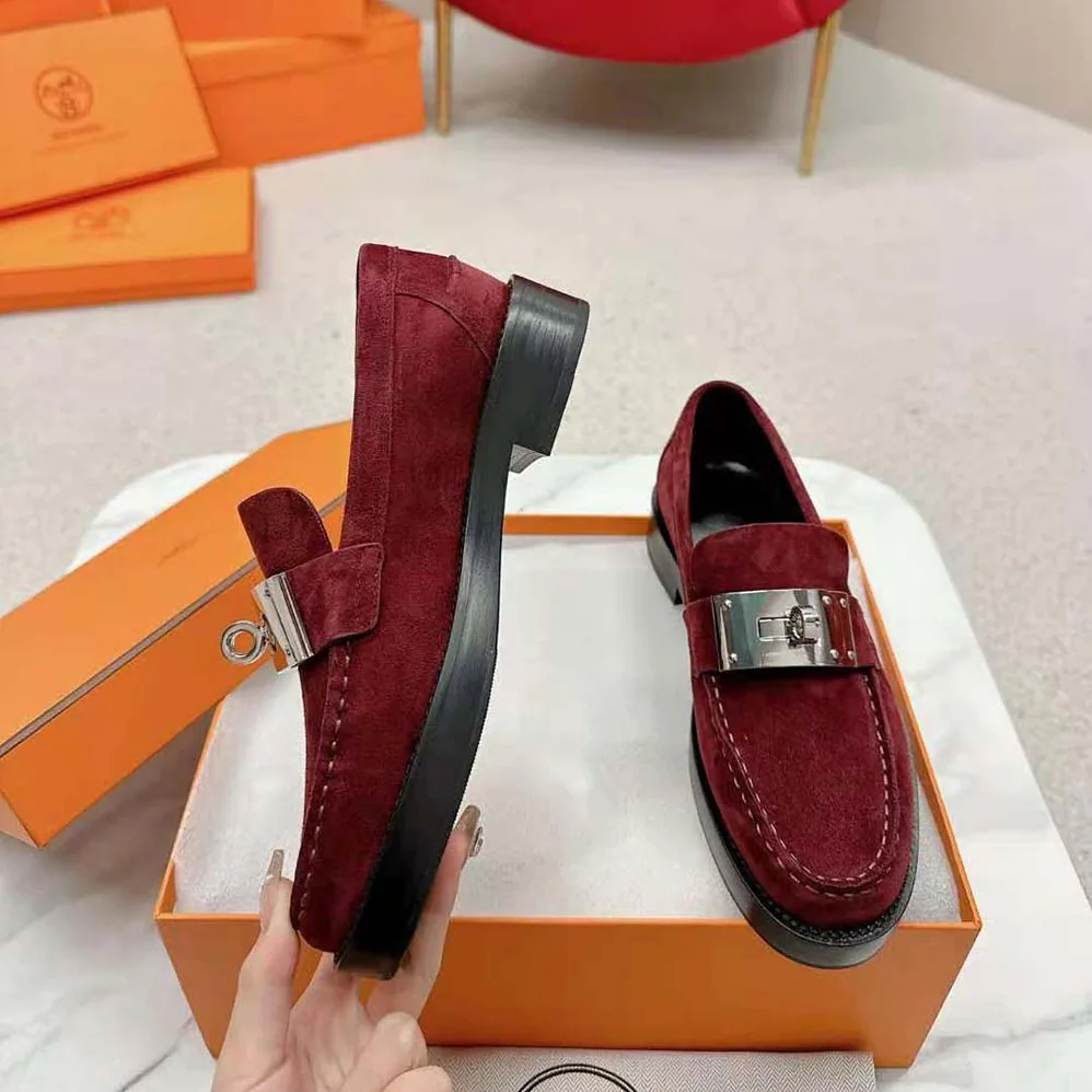 Hermes Hot Loafer in Suede Goatskin for Men in Maroon