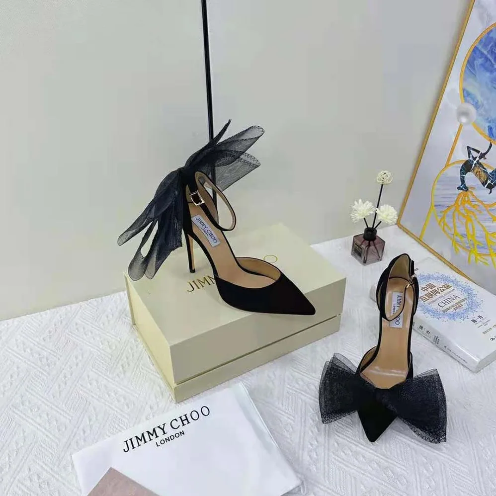 Jimmy Choo Averly 100 Black Pumps with Asymmetric Grosgrain Mesh Fascinator Bows for Women Jimmy Choo Averly 100 Black Pumps with Asymmetric Grosgrain Mesh Fascinator Bows for Women