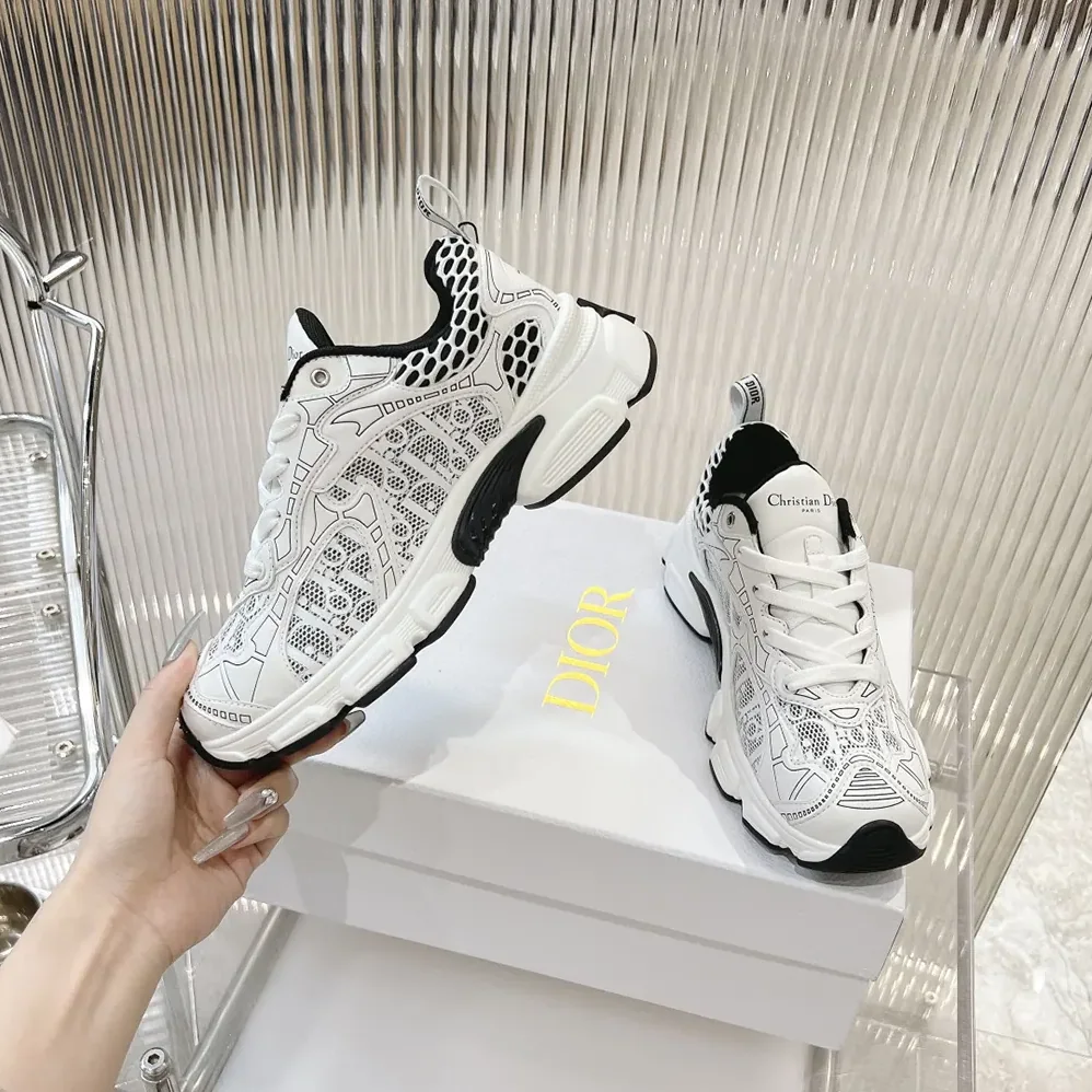 Dior Vibe Sneaker White Mesh Printed with Dior Oblique Motif for Women
