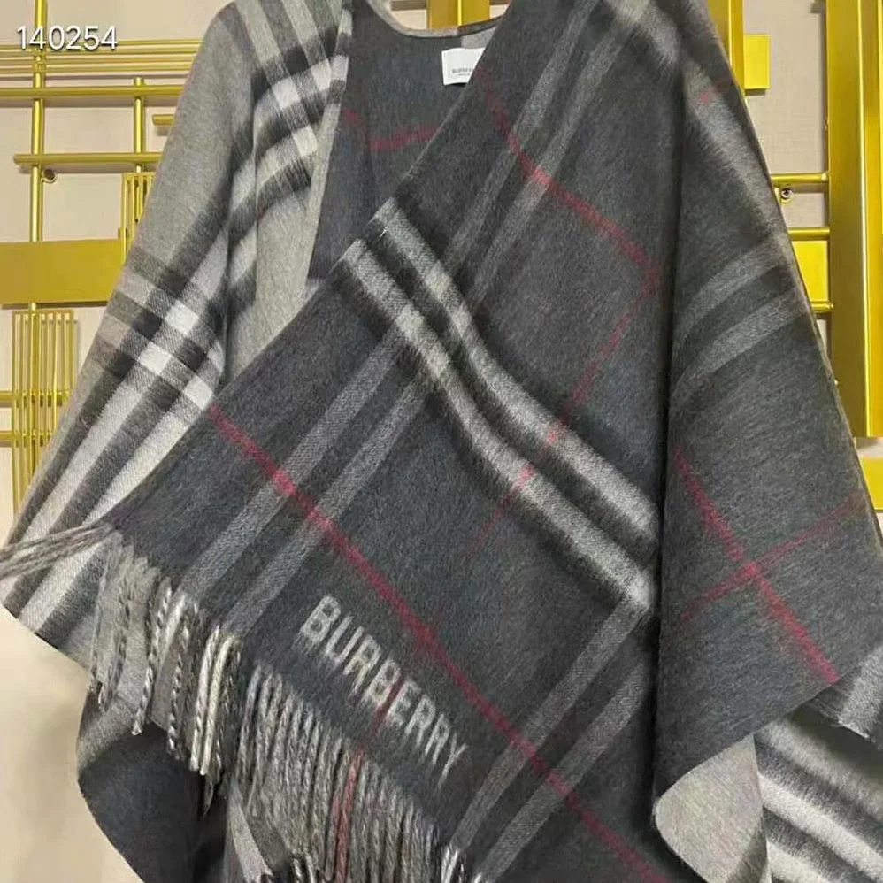 Burberry Contrast Check Wool Cashmere Jacquard Cape for Women