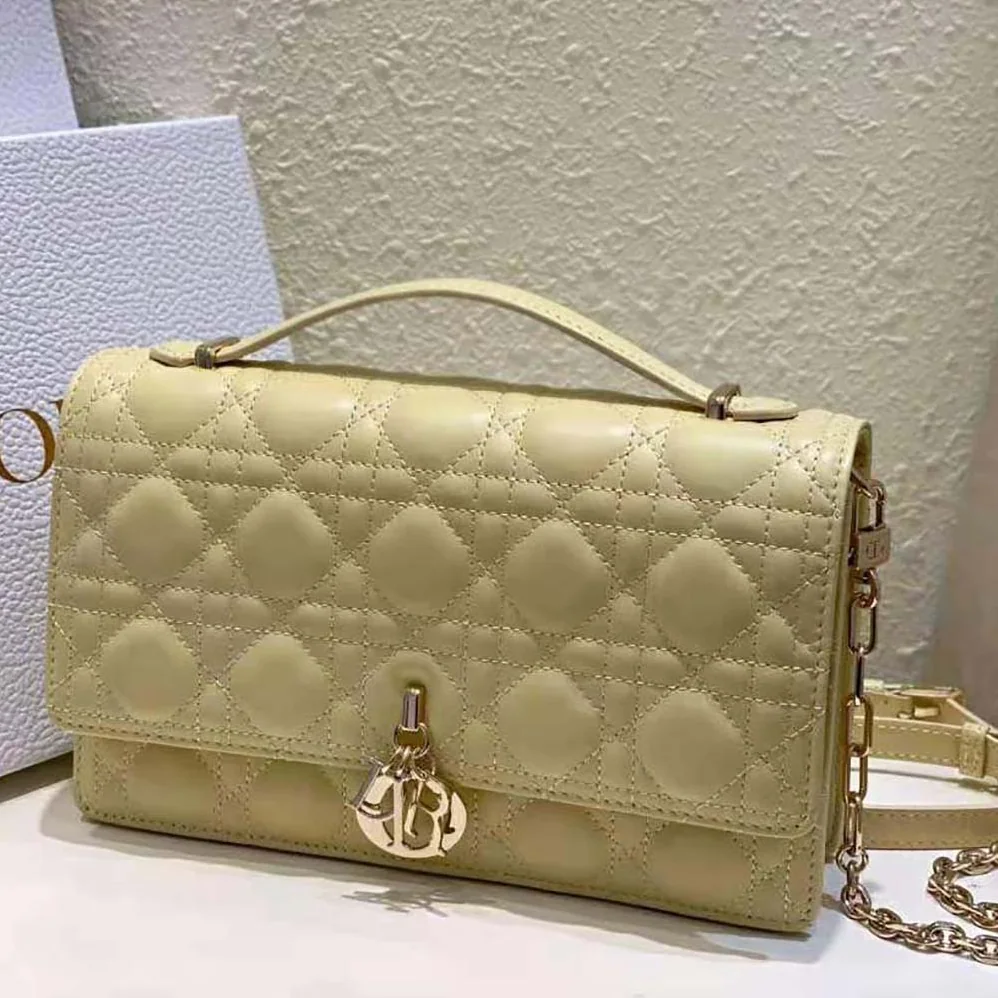 Dior Miss Dior Top Handle Bag Pastel Yellow Cannage Lambskin for Women