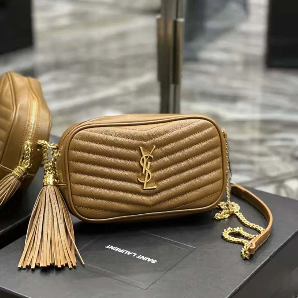 Saint Laurent YSL Lou Mini Bag in Grain De Poudre Embossed Leather for Women in Brown