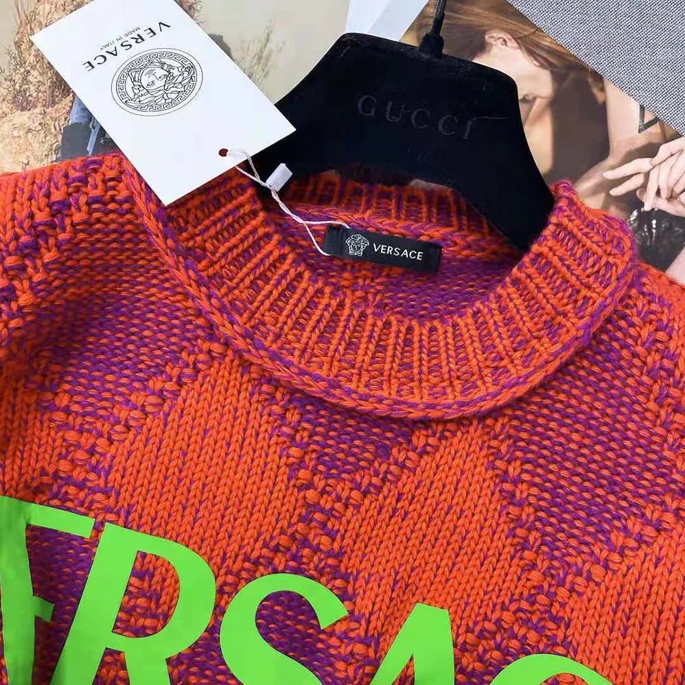 Versace Logo Argyle Wool and Alpaca Sweater for Women Versace Logo Argyle Wool and Alpaca Sweater for Women