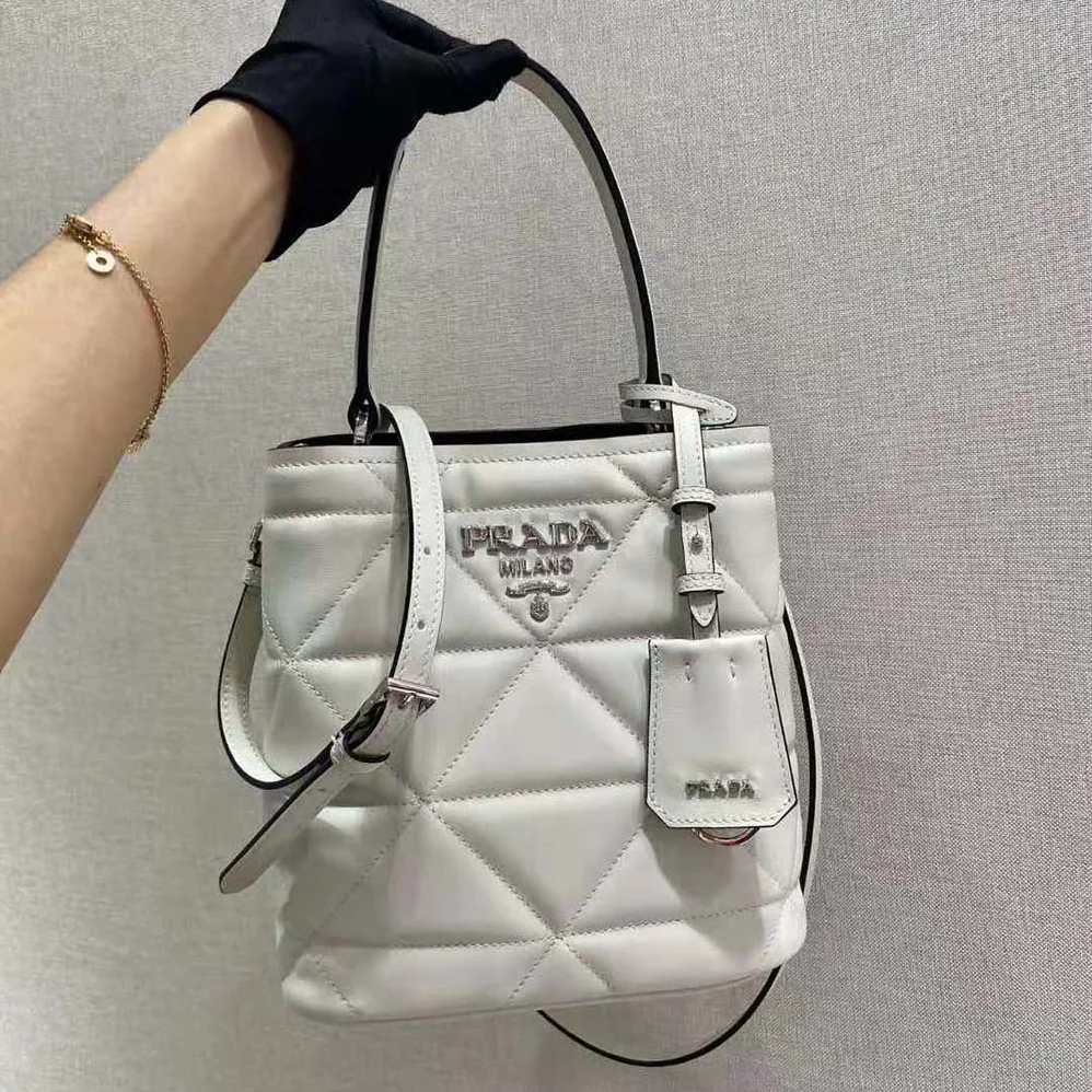 Prada Bucket Design Spectrum Leather Bag for Women in White