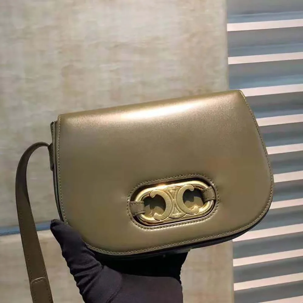 Celine Medium Maillon Triomphe Bag in Natural Calfskin for Women in Green