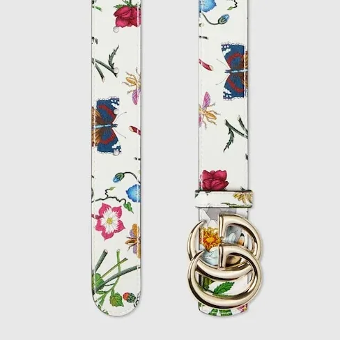 Gucci Reversible GG Marmont Belt White Flora in Brown Gucci Reversible GG Marmont Belt White Flora in Brown