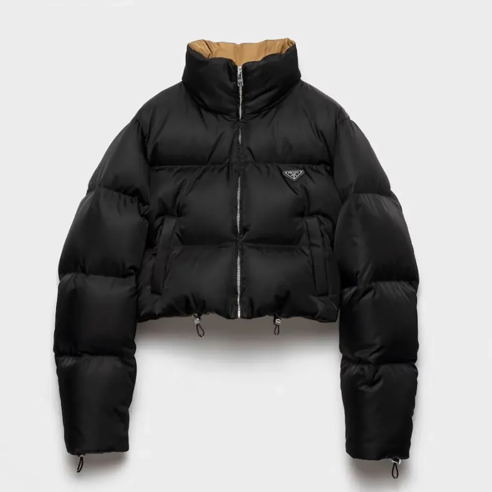 Prada Cropped Re-Nylon Down Jacket for Women in Black