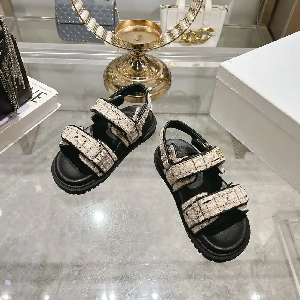 Dior Dioract Sandal Beige and Black Cannage Tweed for Women