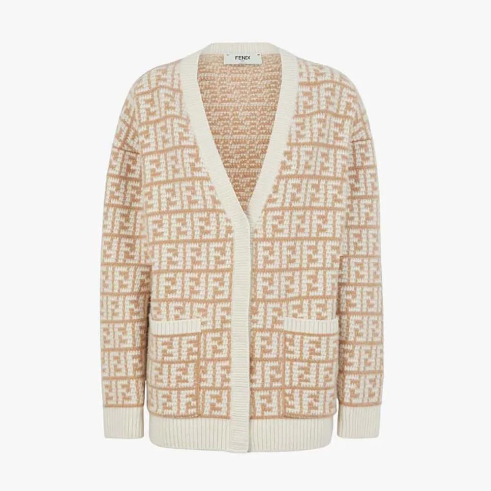 Fendi Brown FF Crocheted Cashmere Cardigan for Women