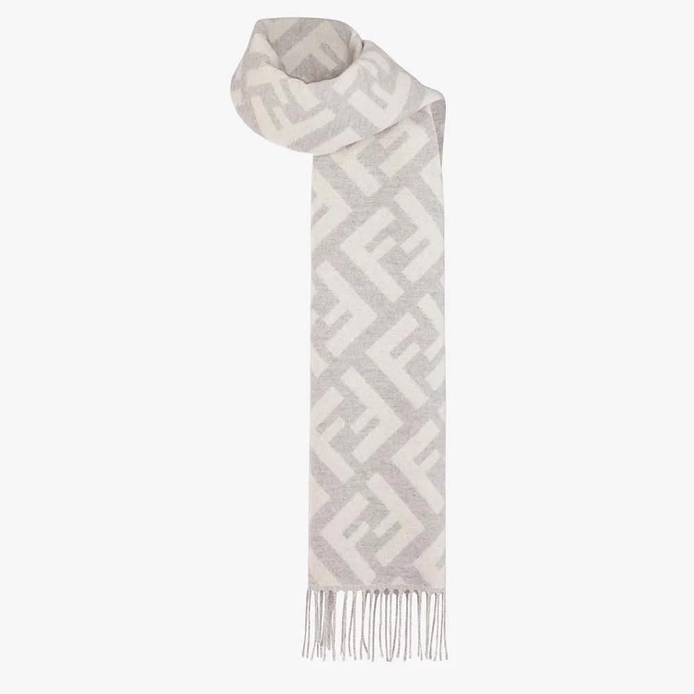 Fendi Long Scarf with Fringed Edges for Women in Silver Fendi Long Scarf with Fringed Edges for Women in Silver