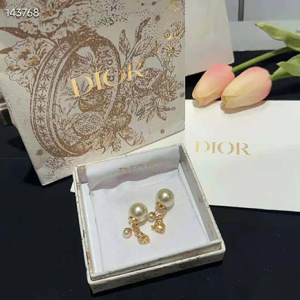 Dior Tribales Earrings Gold-Finish Metal and White Resin Pearls for Women