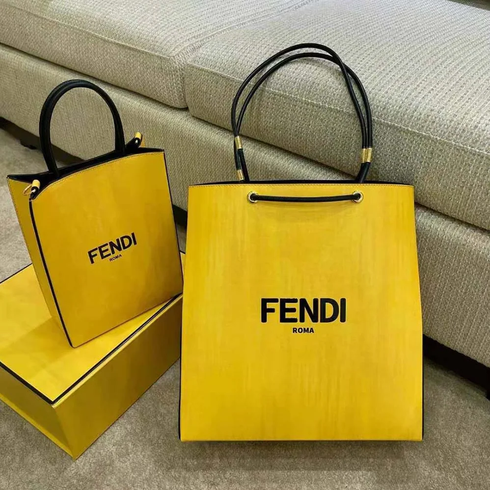 Fendi Fendi Pack Medium Shopping Bag Yellow Leather Bag for Men
