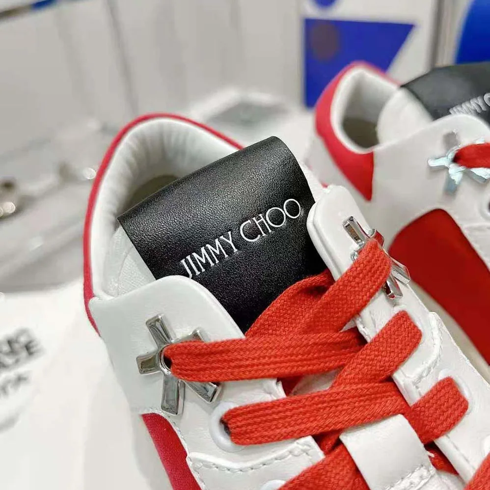 Jimmy Choo JC / Eric Haze Florent/M White Calf Leather and Red Canvas Trainers for Unisex