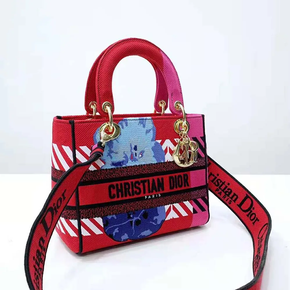 Dior Medium Lady D-lite Bag Bright Pink Multicolor D for Women in Flower Pop Embroidery
