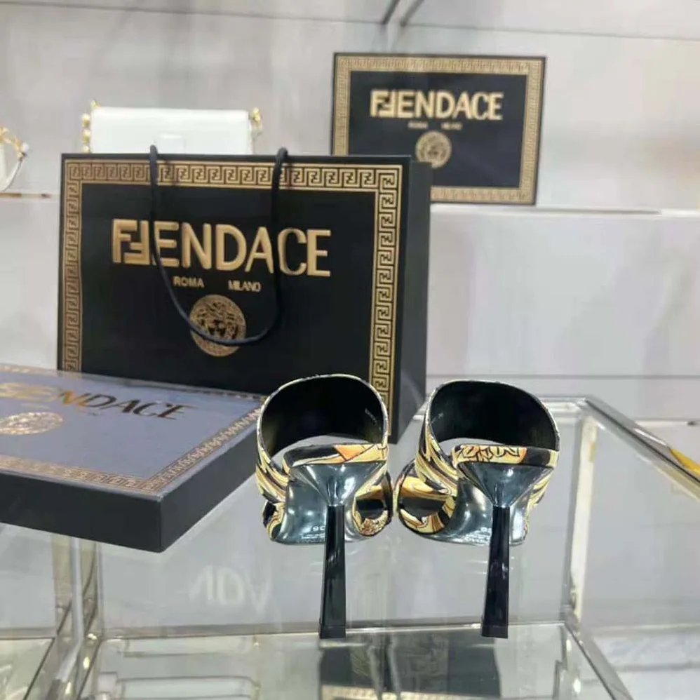 Versace Fendace Gold Baroque Mules for Women in Black
