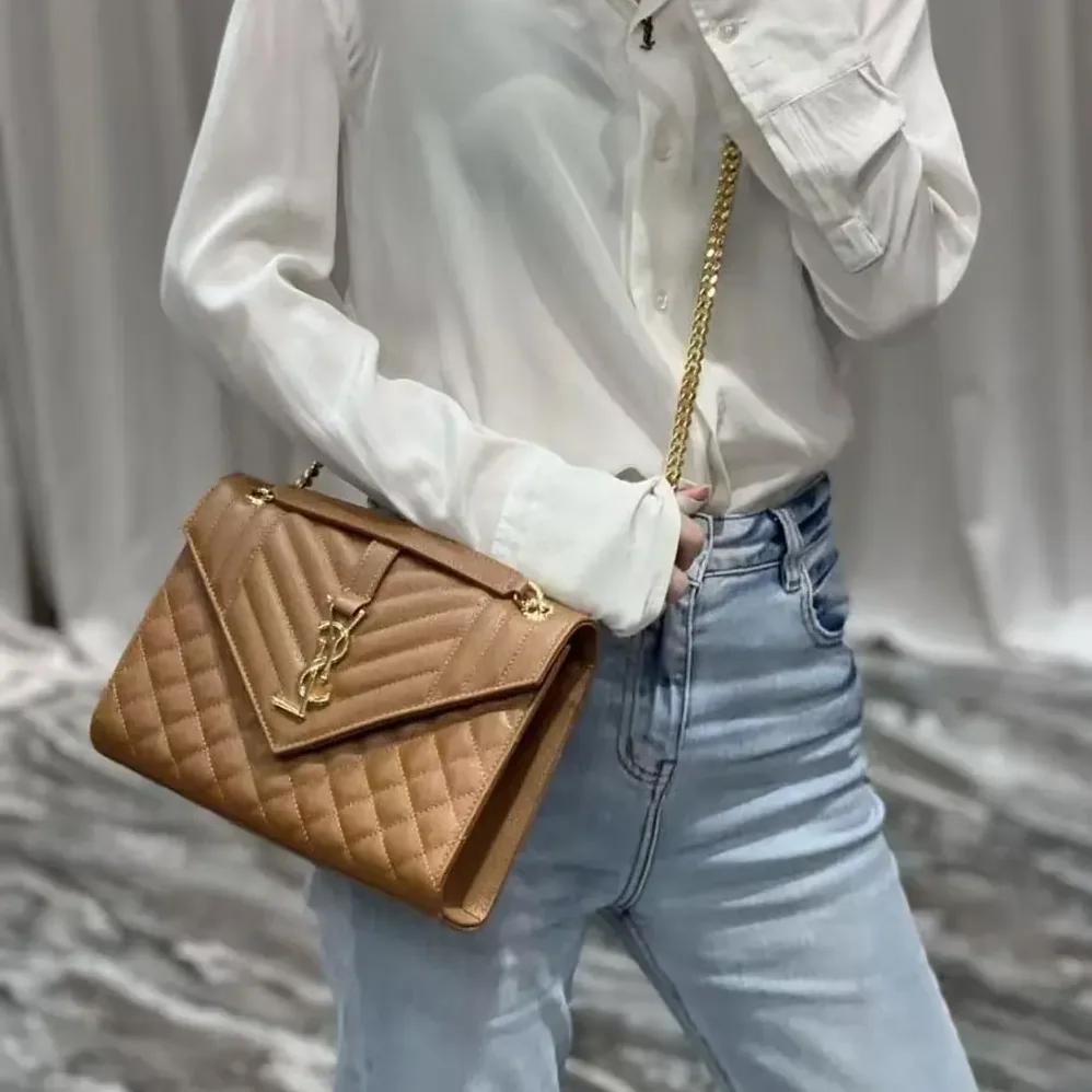 Saint Laurent YSL Envelope Medium in Matelasse Lambskin for Women in Brown