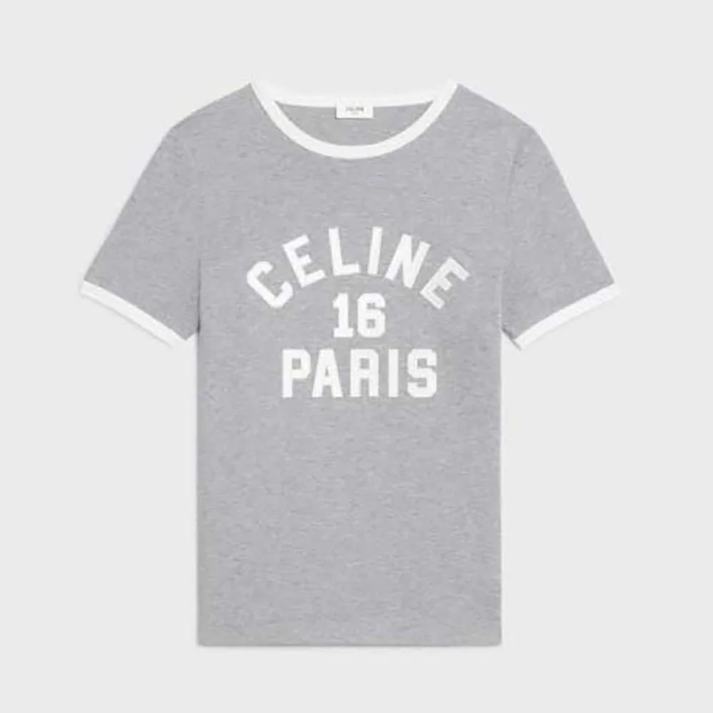 Celine Embroidered Celine 16 T-shirt in Cotton Jersey for Women in Silver Celine Embroidered Celine 16 T-shirt in Cotton Jersey for Women in Silver