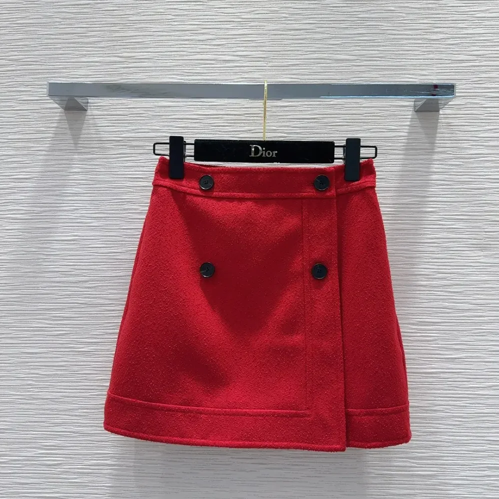 Dior Wrap Miniskirt Red Virgin Wool and Cotton Bouclé Blend for Women