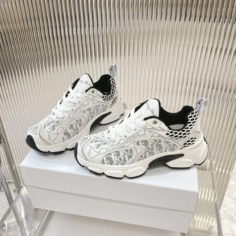Dior Vibe Sneaker White Mesh Printed with Dior Oblique Motif for Women