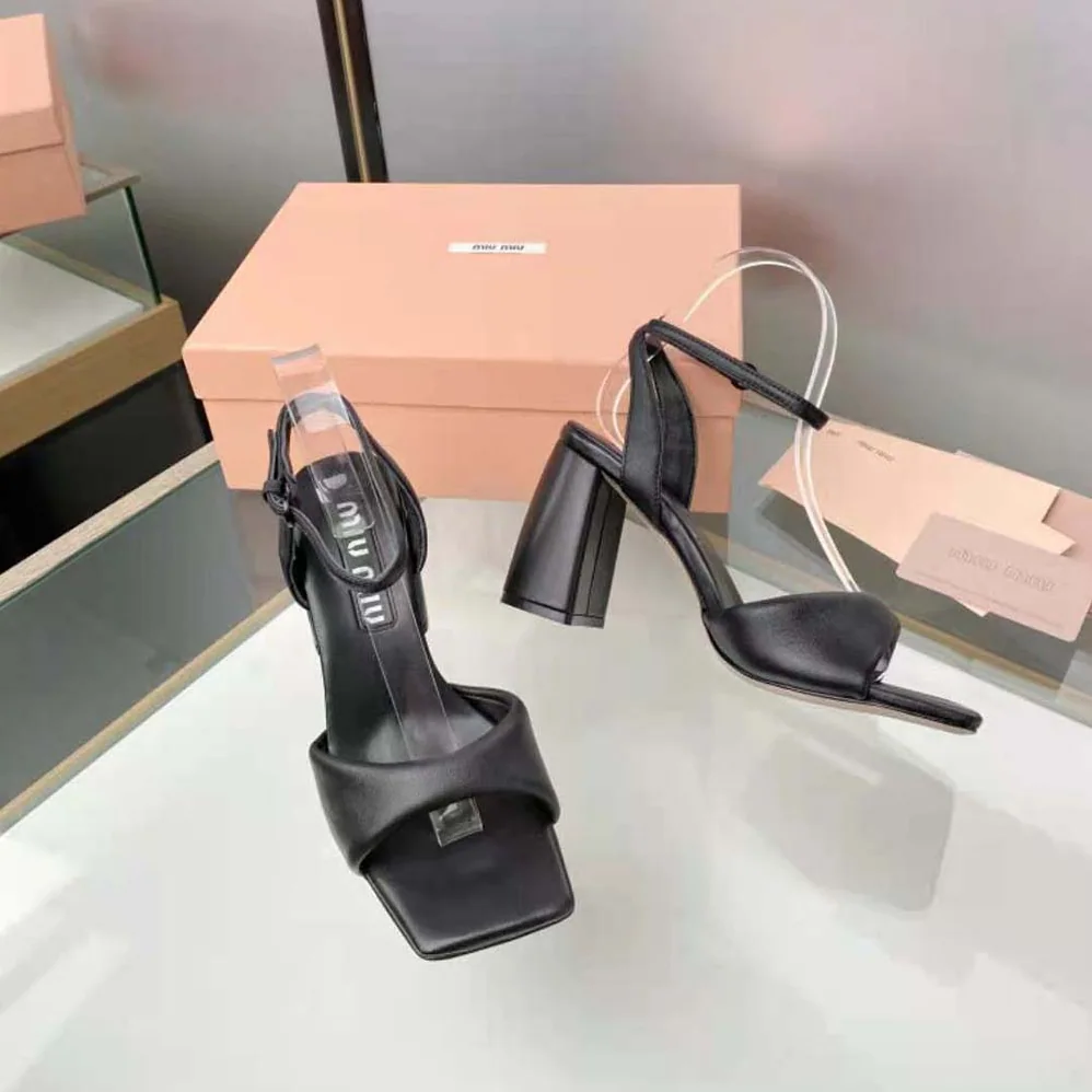 Miu Miu Padded Leather Sandals in 85 mm Heel Height for Women in Black Miu Miu Padded Leather Sandals in 85 mm Heel Height for Women in Black