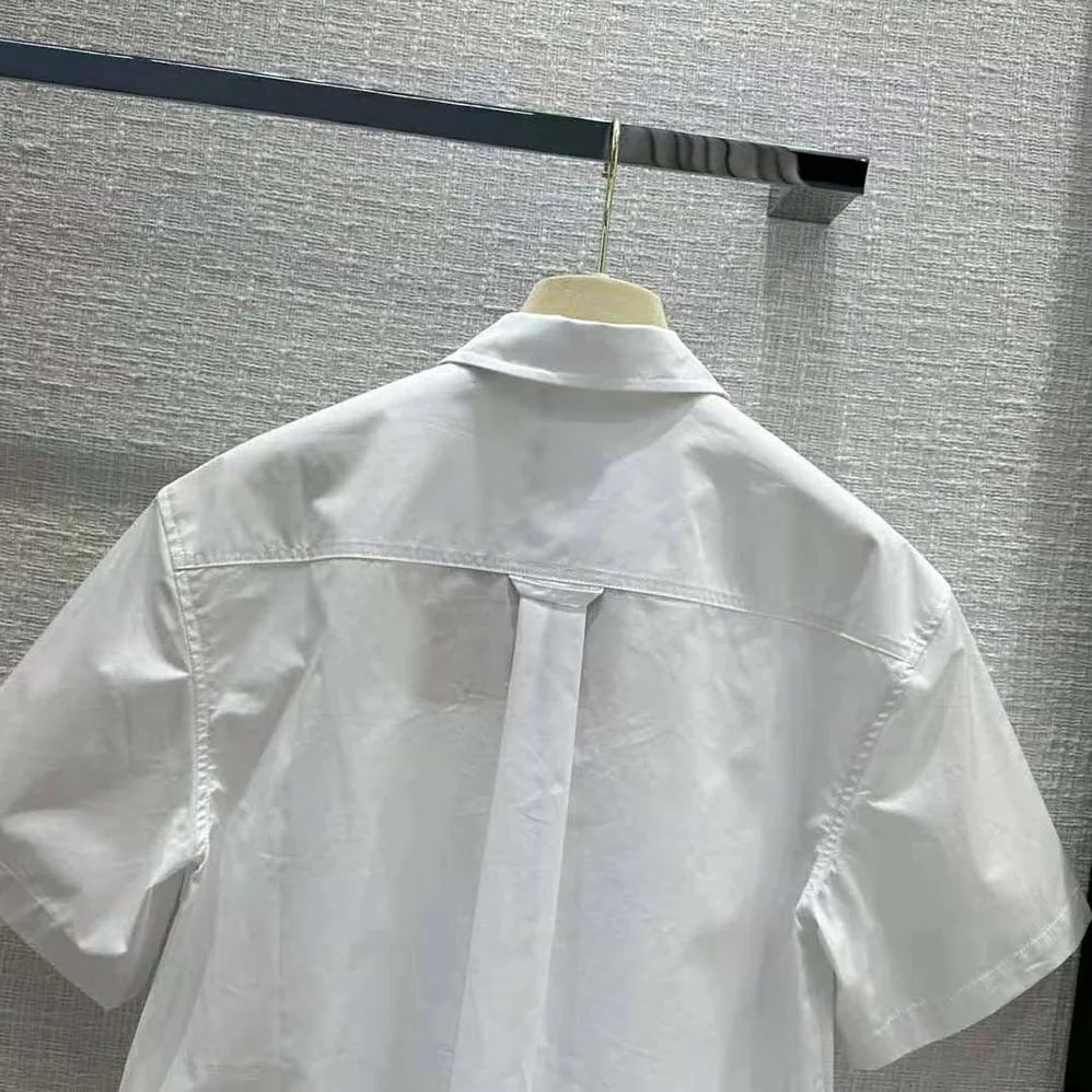 Miu Miu Poplin Shirt with Sartorial Logo Label for Women in White Miu Miu Poplin Shirt with Sartorial Logo Label for Women in White