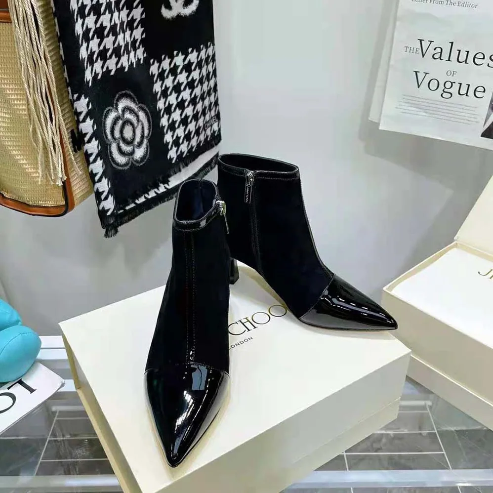 Jimmy Choo Kix/Z 65 Black Patent and Suede Ankle Boots for Women Jimmy Choo Kix/Z 65 Black Patent and Suede Ankle Boots for Women