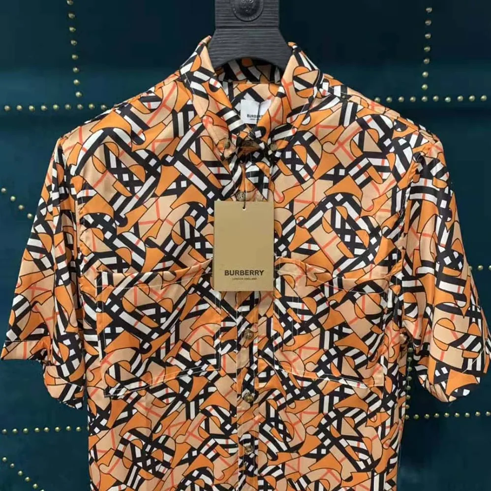 Burberry Short-Sleeve Monogram Print Cotton Poplin Shirt for Men Burberry Short-Sleeve Monogram Print Cotton Poplin Shirt for Men