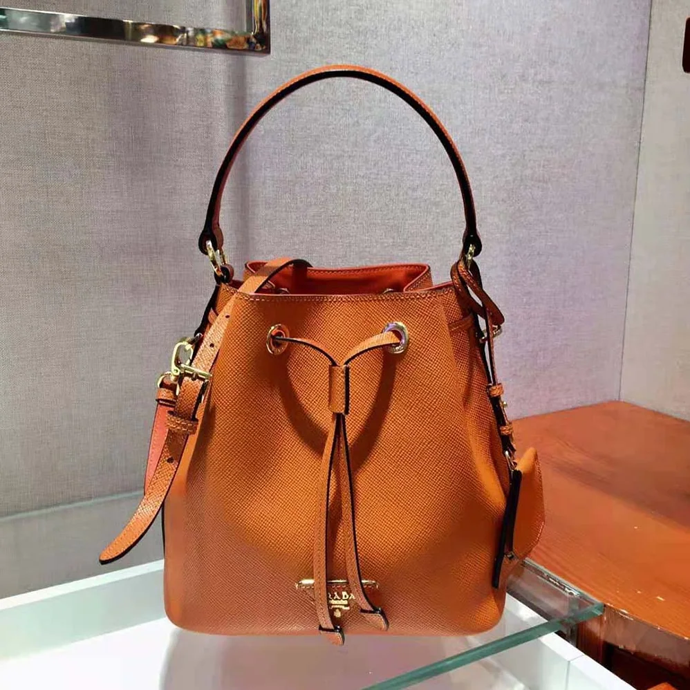 Prada Saffiano Leather Bucket Bag for Women in Orange Prada Saffiano Leather Bucket Bag for Women in Orange