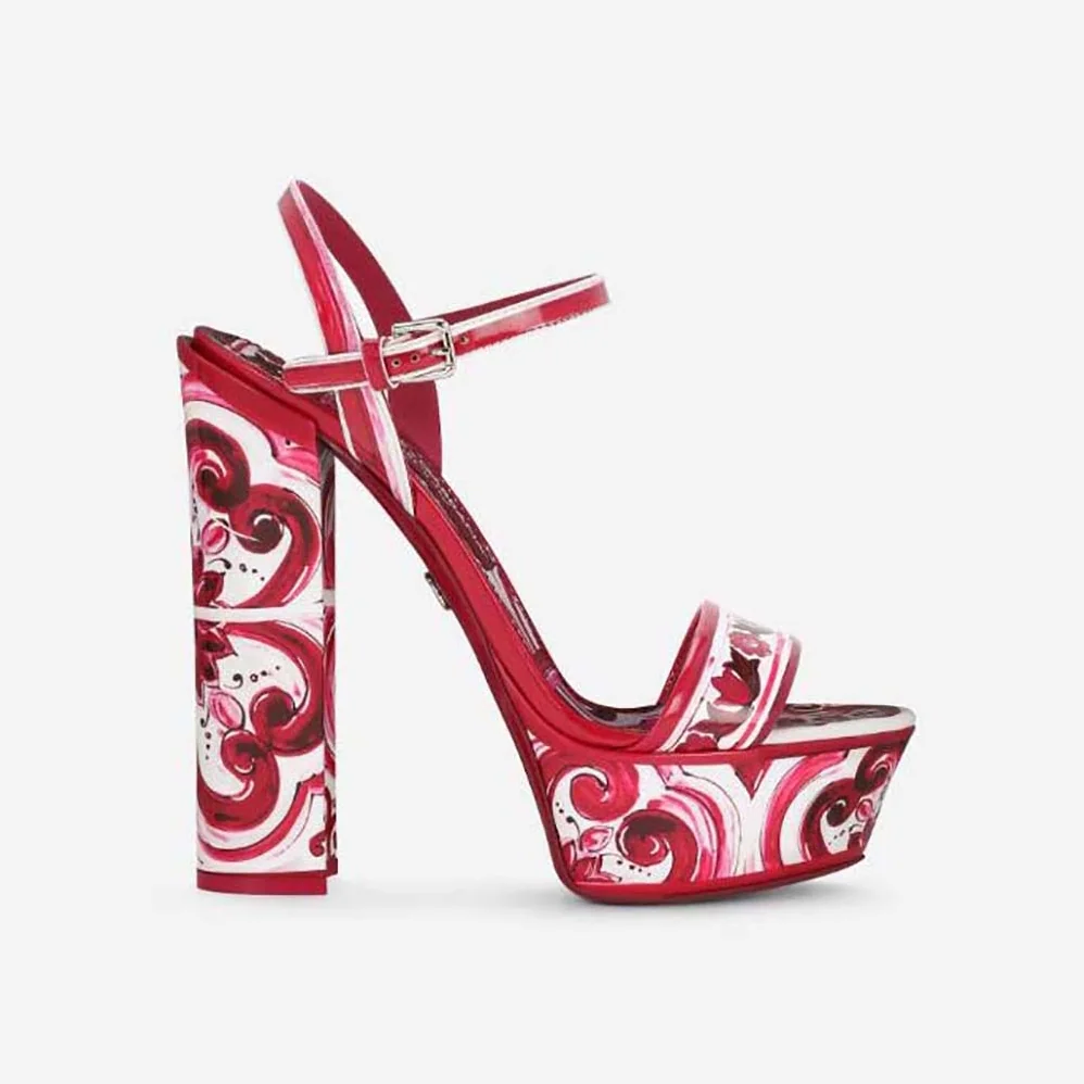 Dolce Gabbana D&G Printed Polished Calfskin Platform Sandals for Women Dolce Gabbana D&G Printed Polished Calfskin Platform Sandals for Women