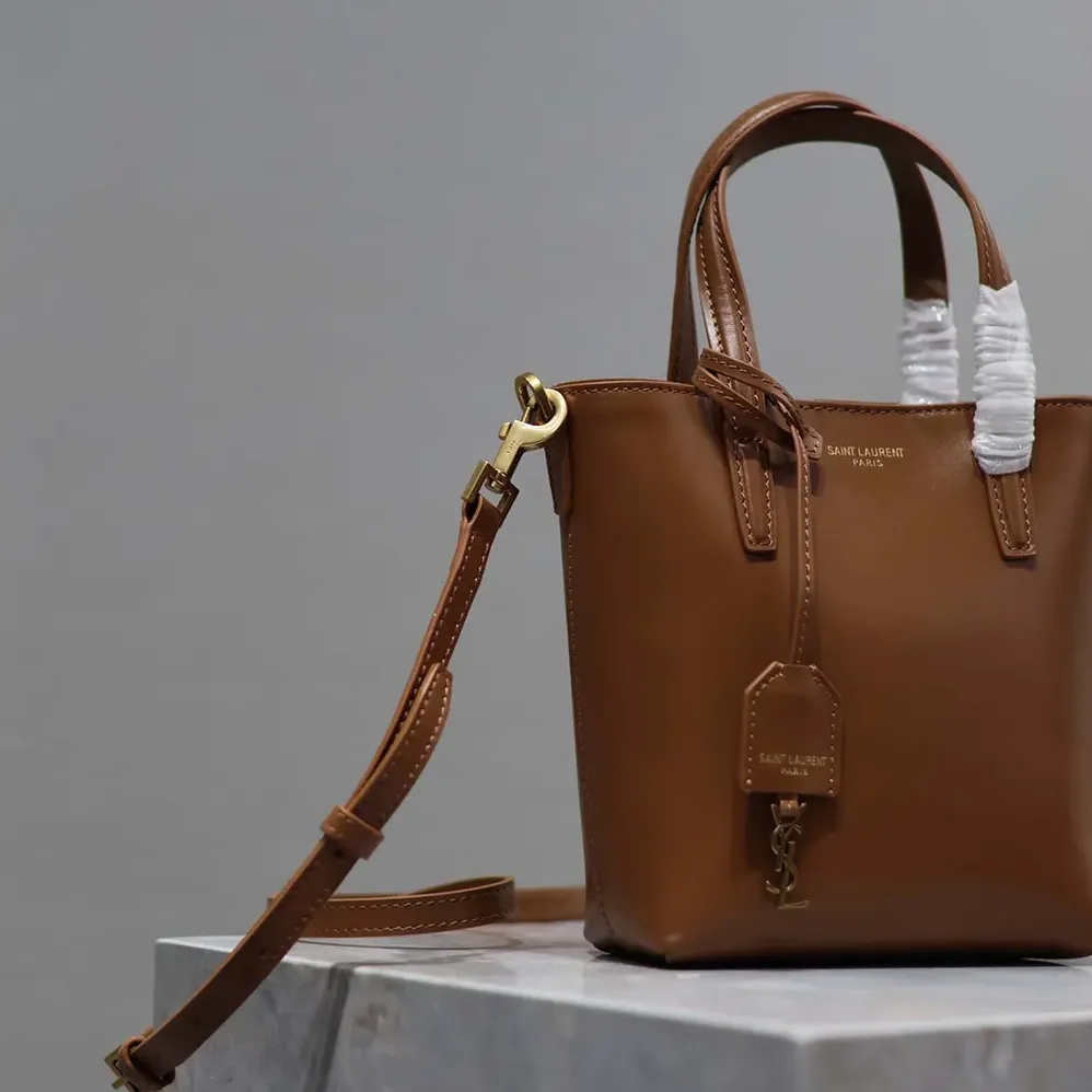 Saint Laurent YSL Mini Toy Shopping Saint Laurent in Box Leather for Women in Brown