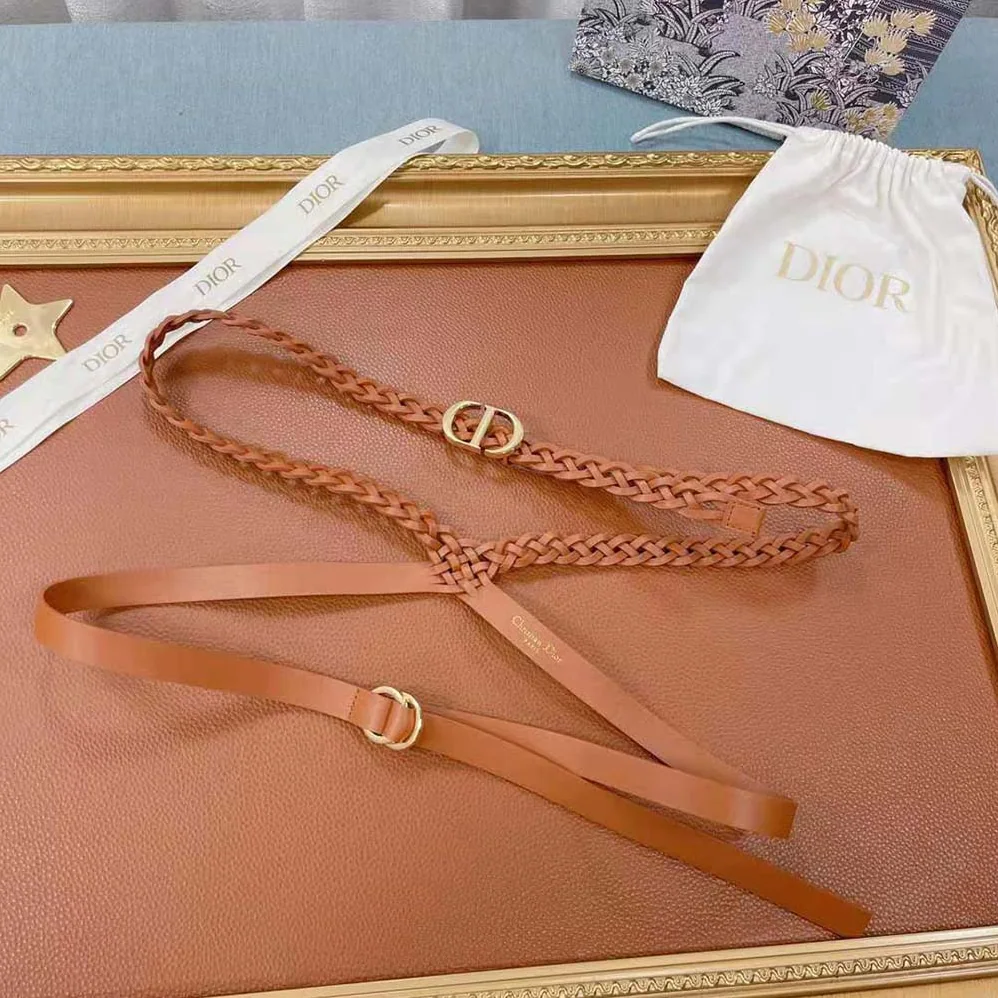Dior DiorDouble belt Cognac-Color Smooth and Braided Calfskin 15 MM for Women Dior DiorDouble belt Cognac-Color Smooth and Braided Calfskin 15 MM for Women