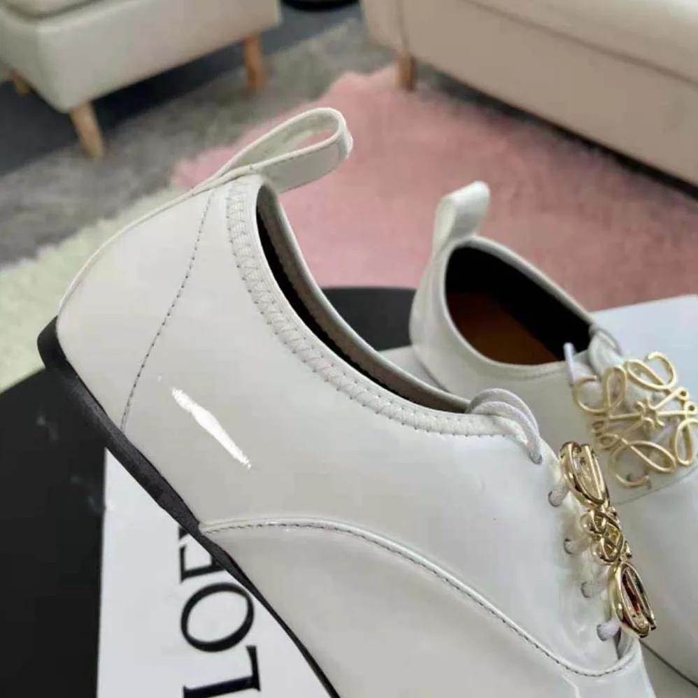 Loewe Soft Derby Anagram in Patent Calf for Women in White