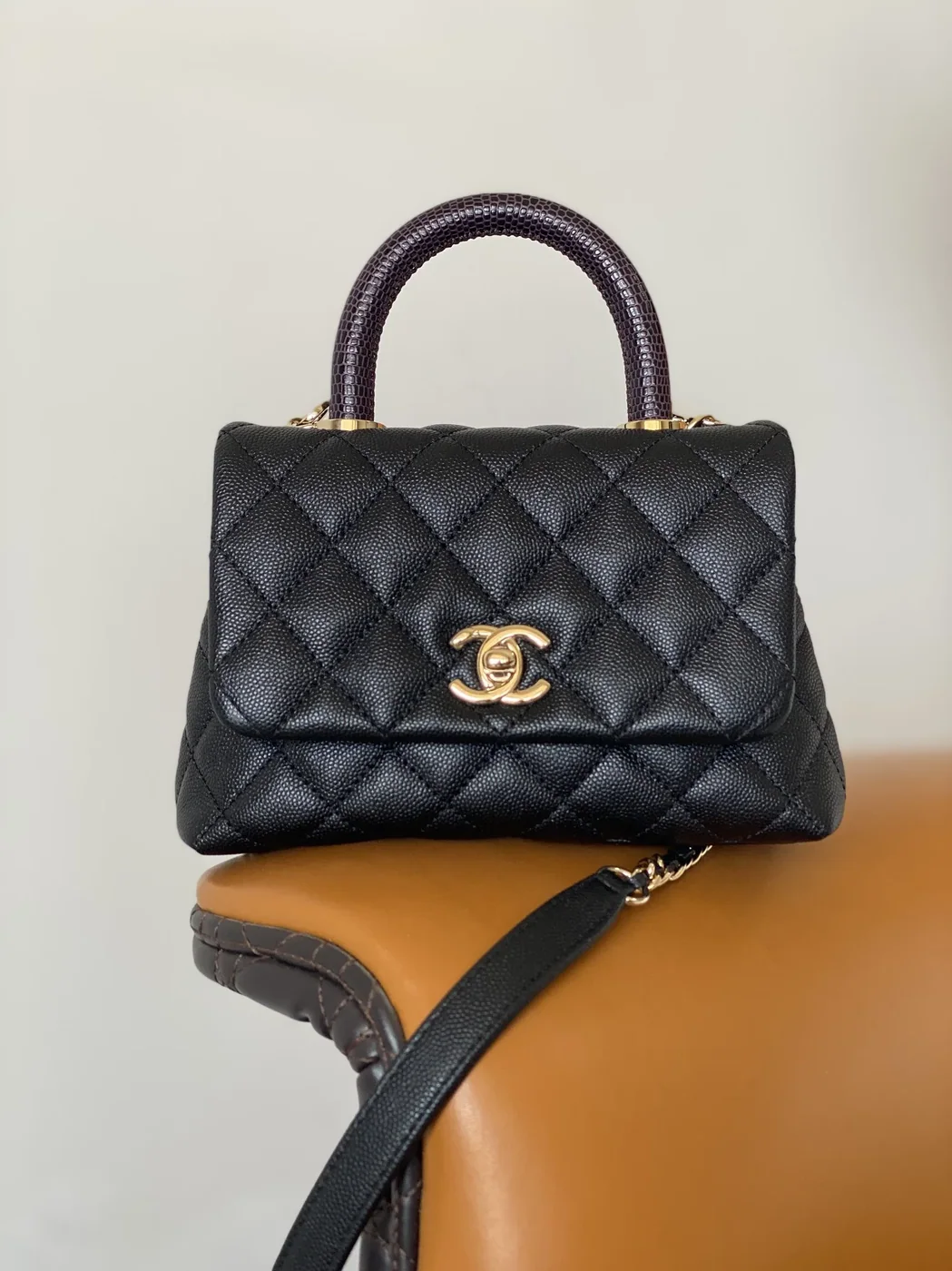 Chanel Coco Mini Bag Mini Top Handle Bag in Black Gold Hardware