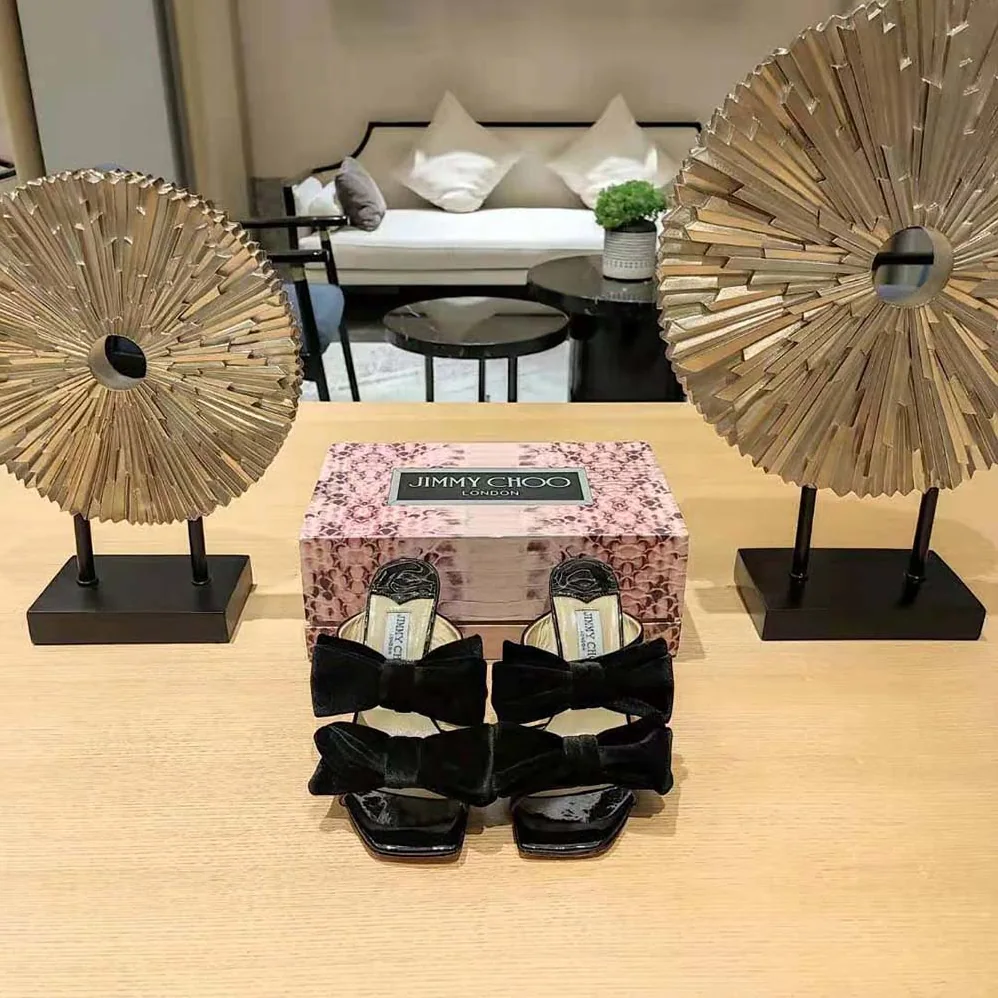 Jimmy Choo Flaca Sandal 100 Black Patent Sandal with Velvet Bow for Women Jimmy Choo Flaca Sandal 100 Black Patent Sandal with Velvet Bow for Women
