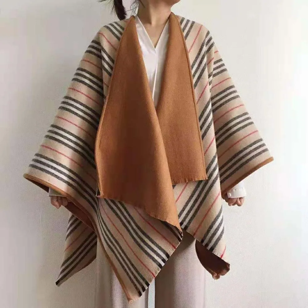 Burberry Lcon Stripe Detail Wool Cape for Women in Brown