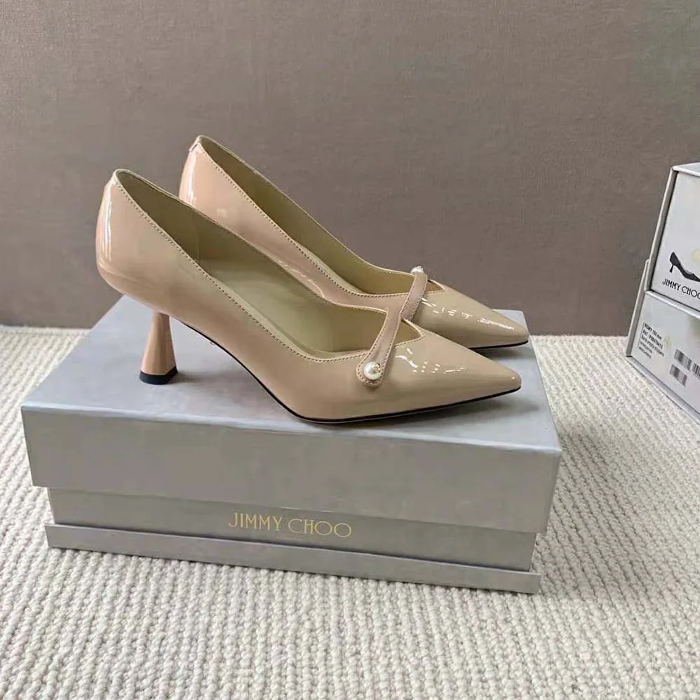 Jimmy Choo Rosalia 65 Ballet Pink Patent Pointed Pumps with Pearl Detail for Women Jimmy Choo Rosalia 65 Ballet Pink Patent Pointed Pumps with Pearl Detail for Women
