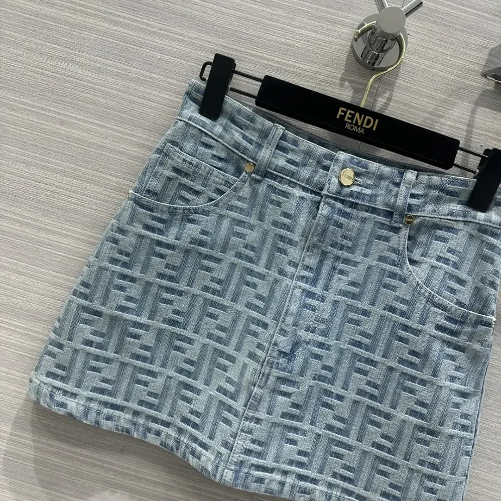 Fendi Jeans Skirt Light Blue FF Denim Skirt for Women