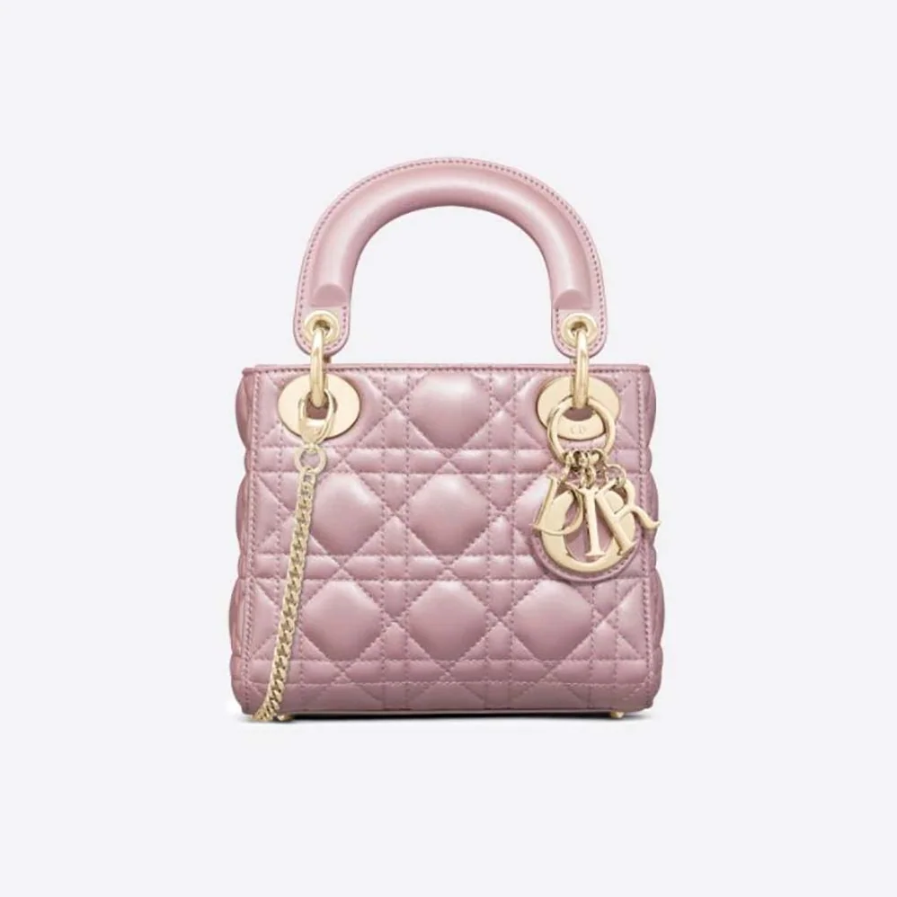 Dior Mini Lady Dior Bag Pearlescent Cannage Lambskin for Women in Pink