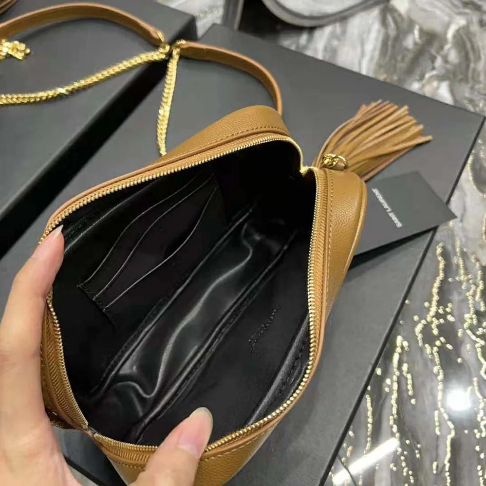Saint Laurent YSL Lou Mini Bag in Grain De Poudre Embossed Leather for Women in Brown