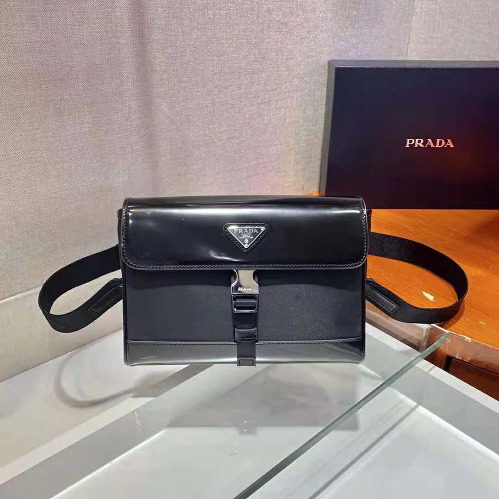 Prada Re-Nylon and Leather Shoulder Bag for Women in Black