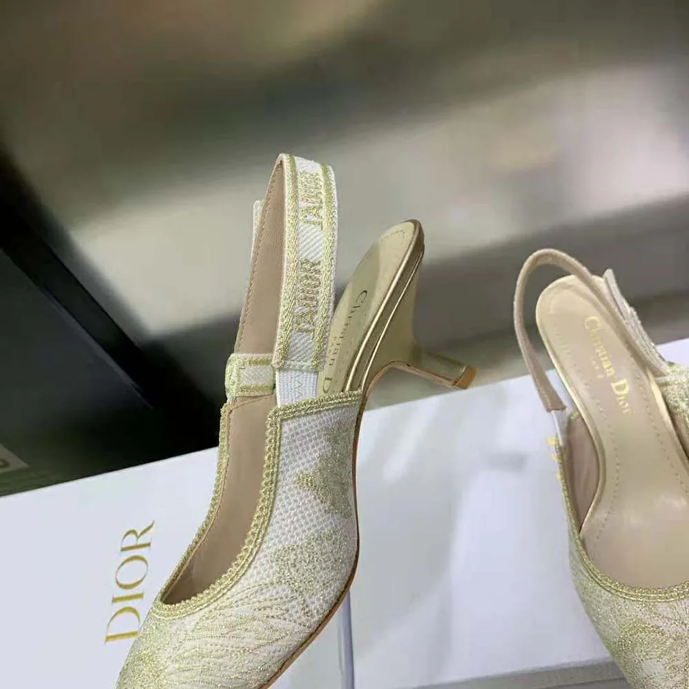 Dior J'Adior Slingback Pump Gold for Women in Tone Cotton Embroidered