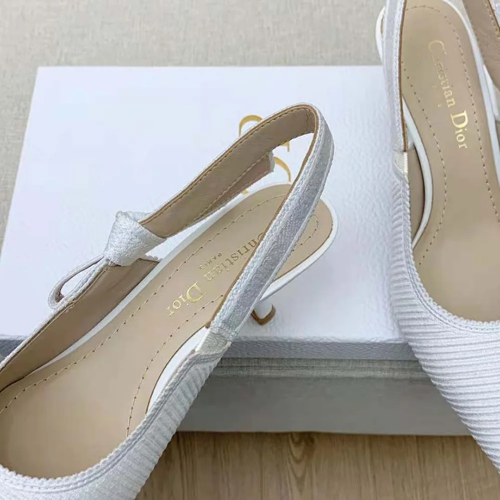 Dior J Adior Slingback Pump White Cotton Embroidery for Women Dior J Adior Slingback Pump White Cotton Embroidery for Women