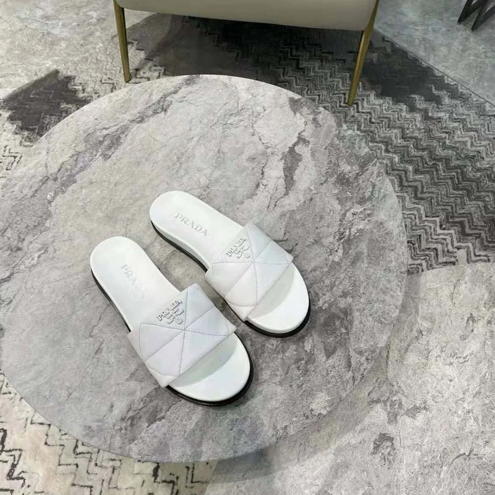 Prada Nappa Leather Slides in 20mm Heel for Women in White