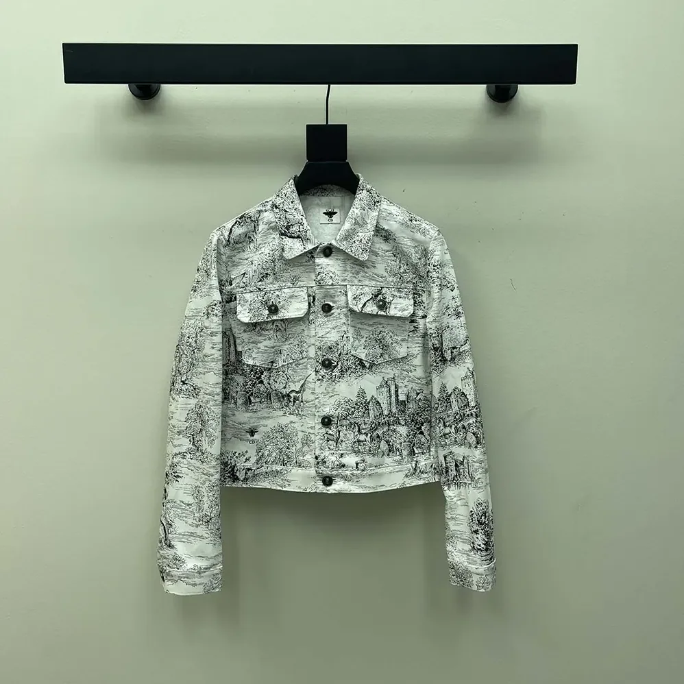 Dior Jacket White Cotton Denim with Blue Toile de Jouy Scotland Motif for Men